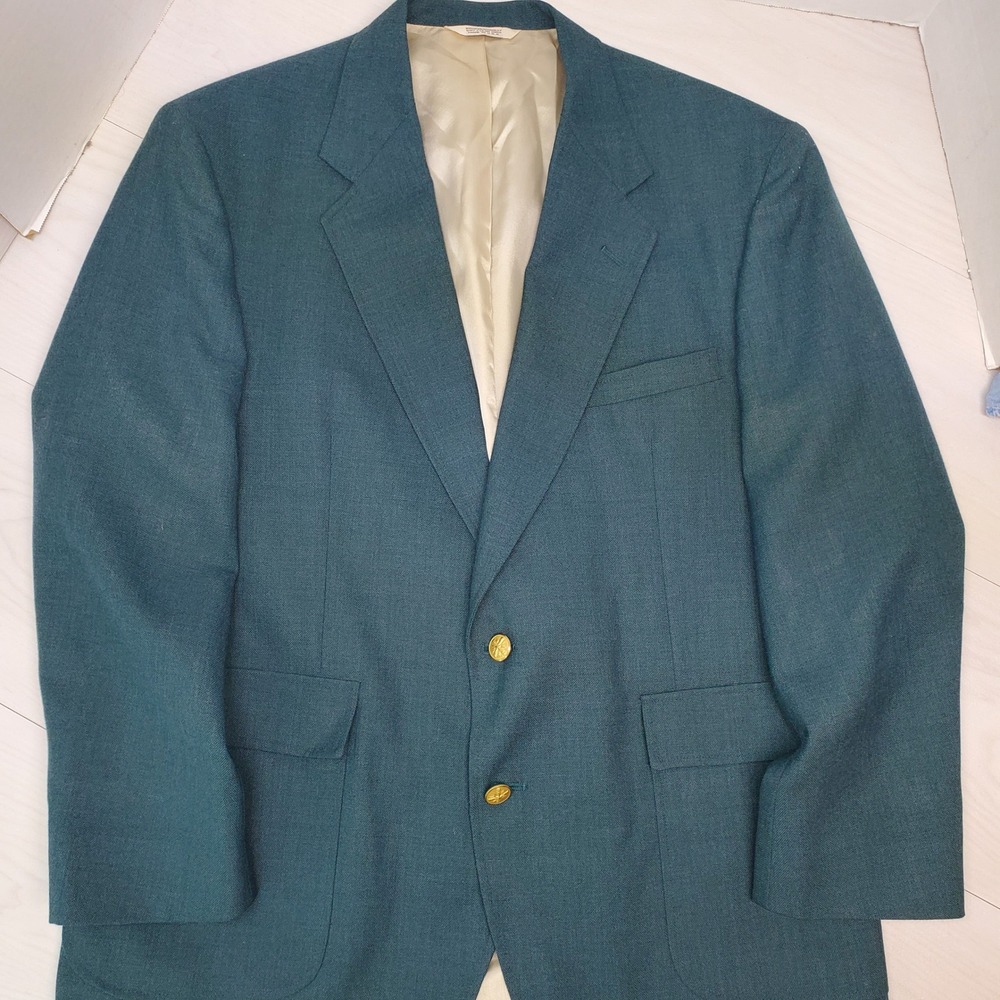 Wall Street Collection Elder-Beerman Mens 44R Teal Blue Hopsack Statement Blazer